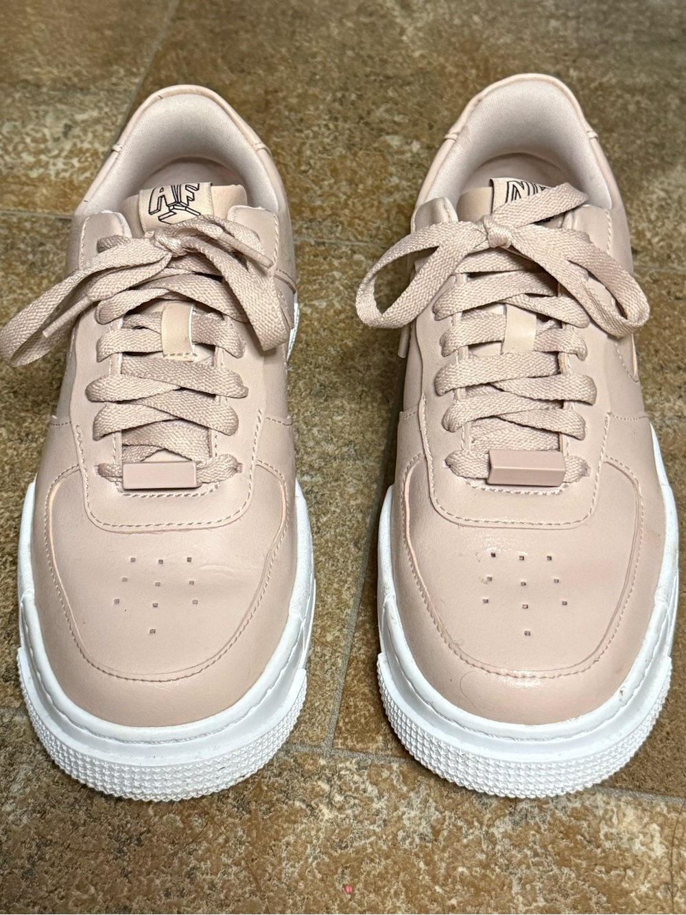 Light Blush Leather Lace-Up Women's Sneakers with White Sole